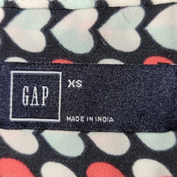 GAP V-Neck Blouse Red & Blue Hearts Pattern Long Sleeves Flowy Women's Size XS - Picture 12 of 14